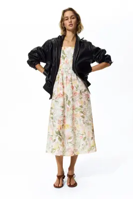 Robe midi à bretelles fines - Crème/fleuri — photo 2