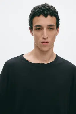 T-shirt à manches longues Relaxed Fit en coton - Noir — photo 1
