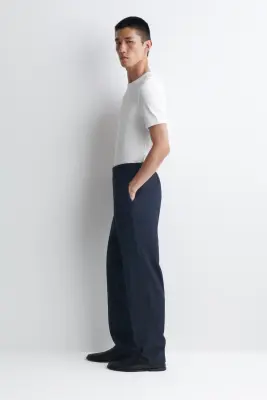 PANTALON DROIT DÉCONTRACTÉ EN JERSEY - BLEU MARINE CHINÉ — photo 3