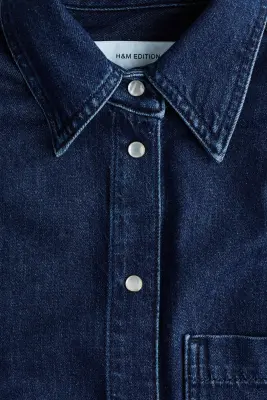Chemise en denim avec épaulettes - Bleu denim — photo 4