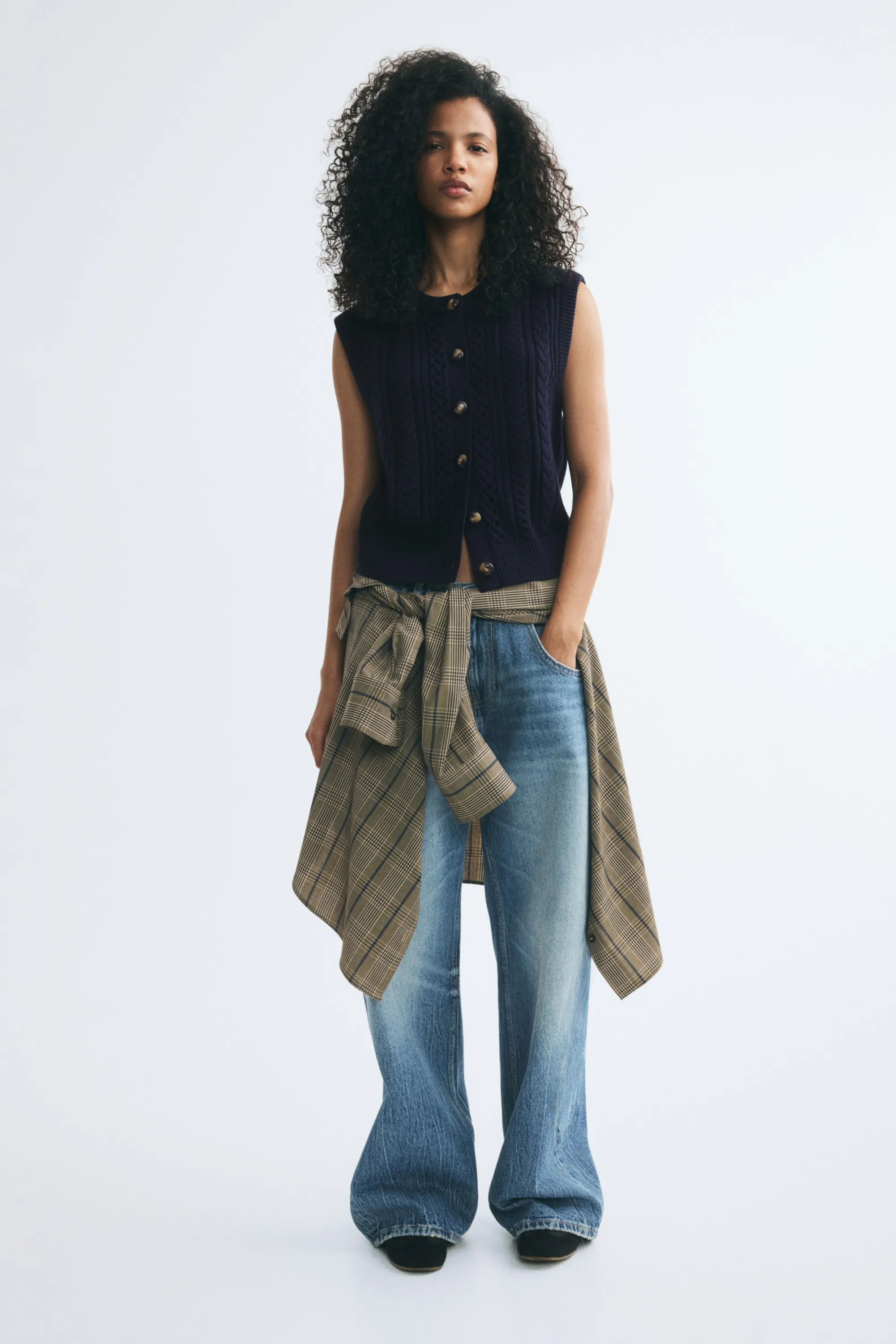 Pull sans manches en maille torsadée - Bleu marine
