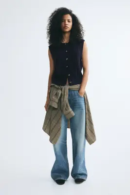 Pull sans manches en maille torsadée - Bleu marine — photo 1