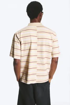 Polo ample et carré - Beige cendré clair rayé — photo 3