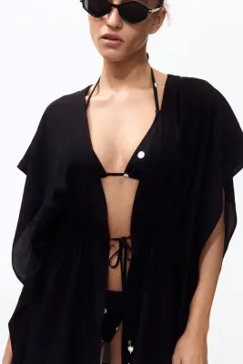 Robe caftan de plage - Noir — photo 1