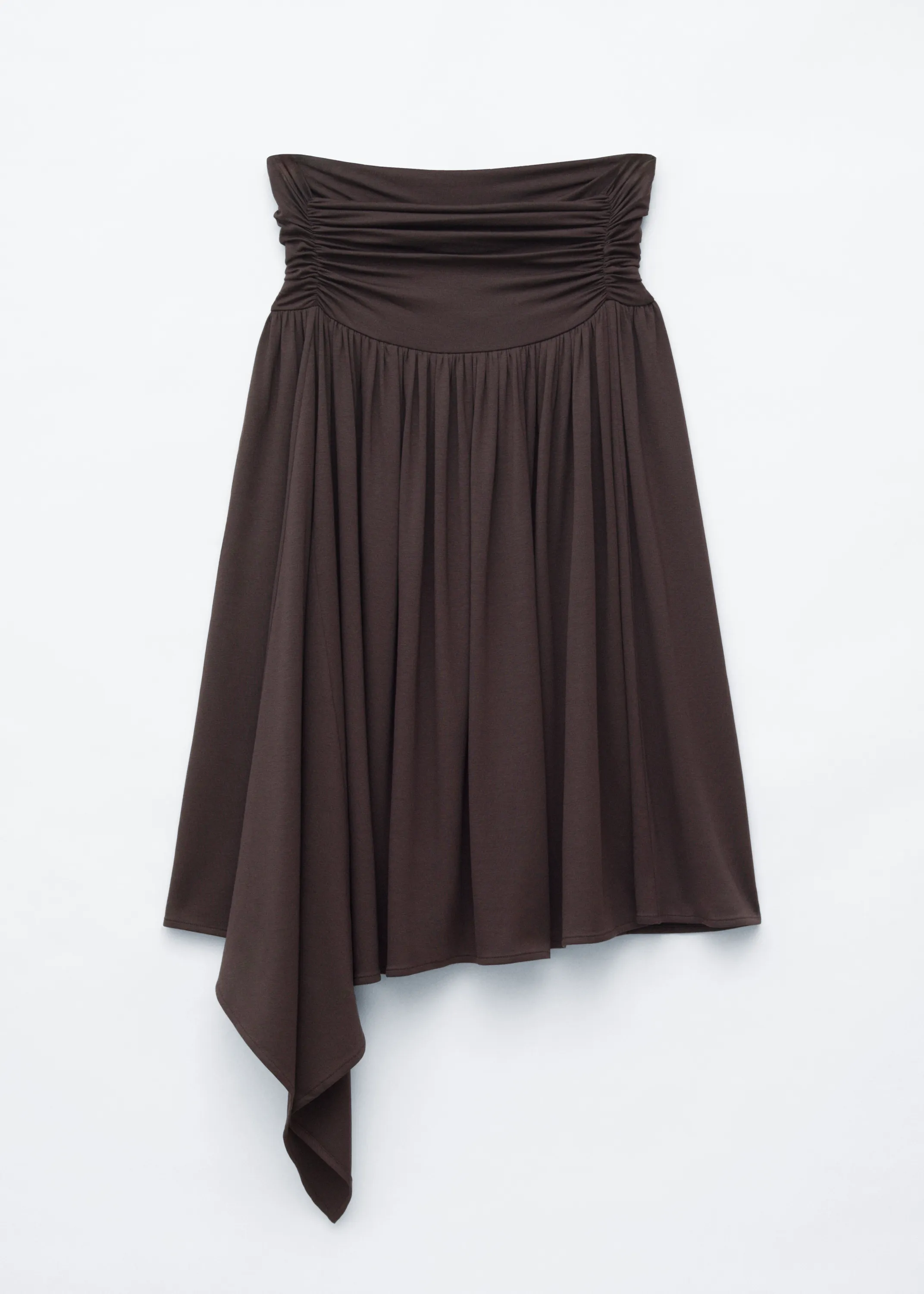 Jupe midi en jersey froncé - Marron foncé