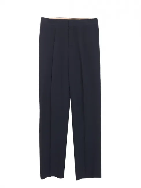 Pantalon tailleur en crêpe de chine bleu nuit NEUF Prix boutique 800€ Taille 36