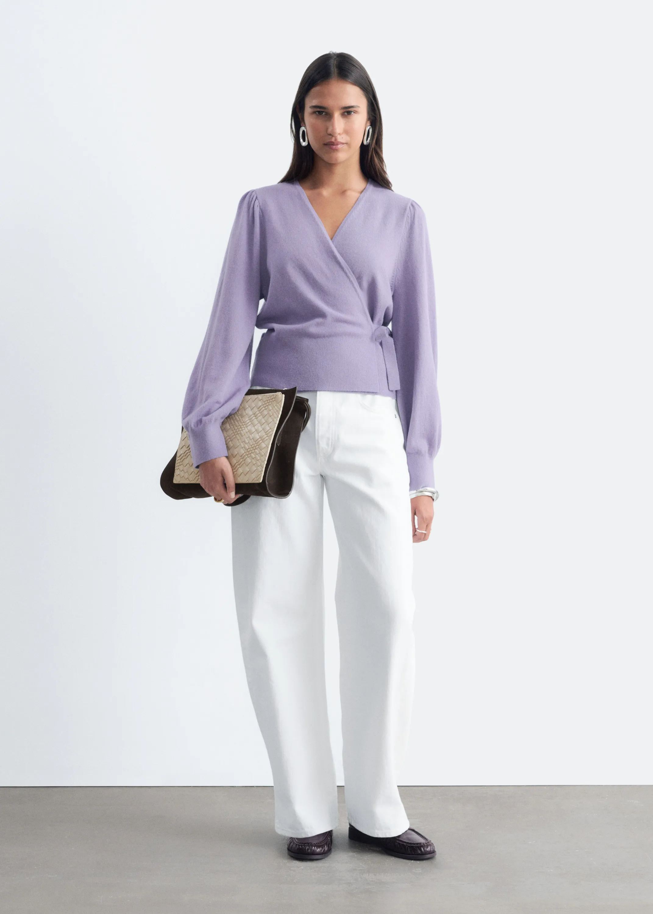 Gilet cache-cœur en laine mérinos - Lilas