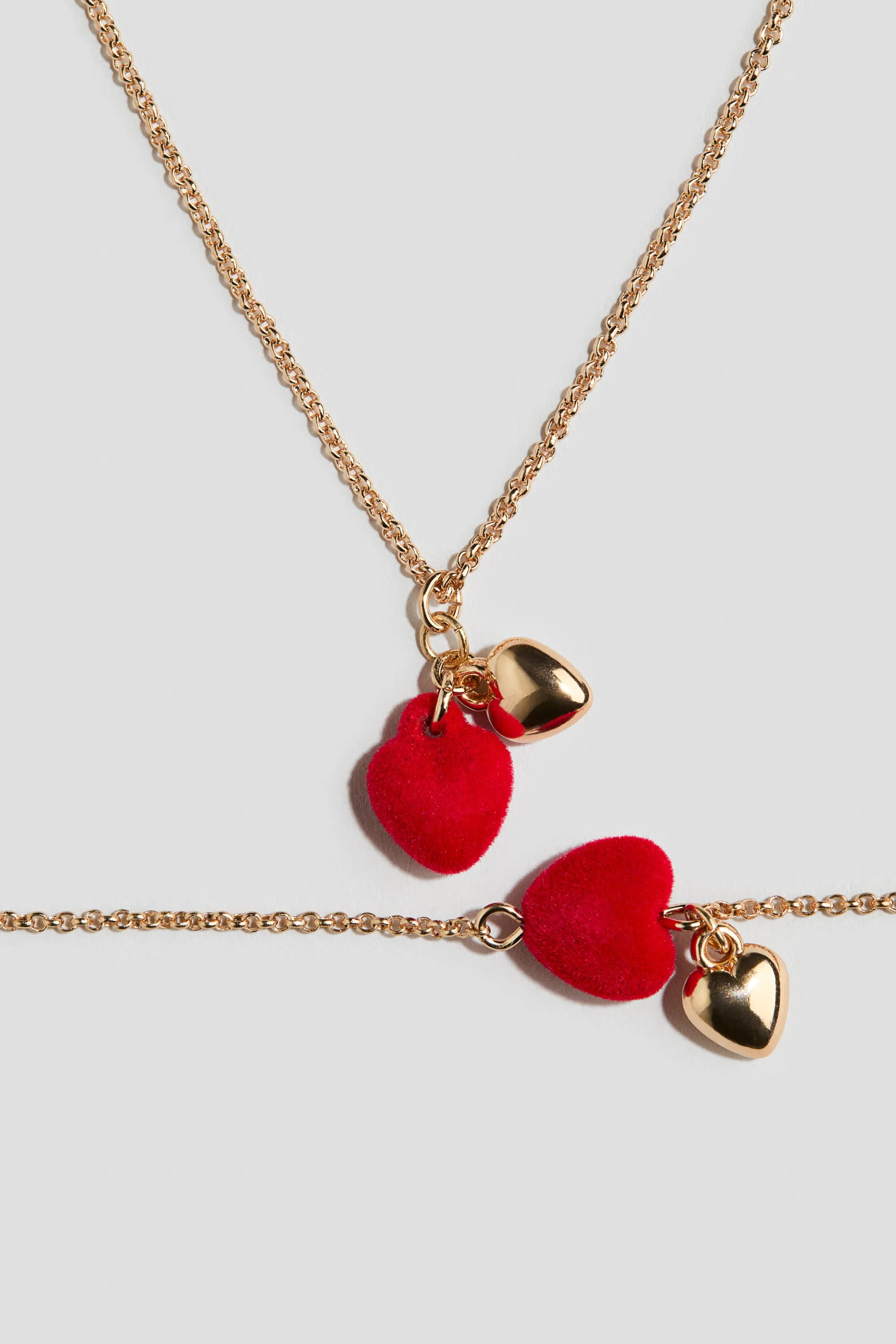 Parure de bijoux 2 pièces avec perles fantaisie - Doré/cœurs