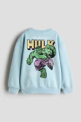 Sweat imprimé à l'intérieur brossé - Bleu clair/Hulk — photo 1