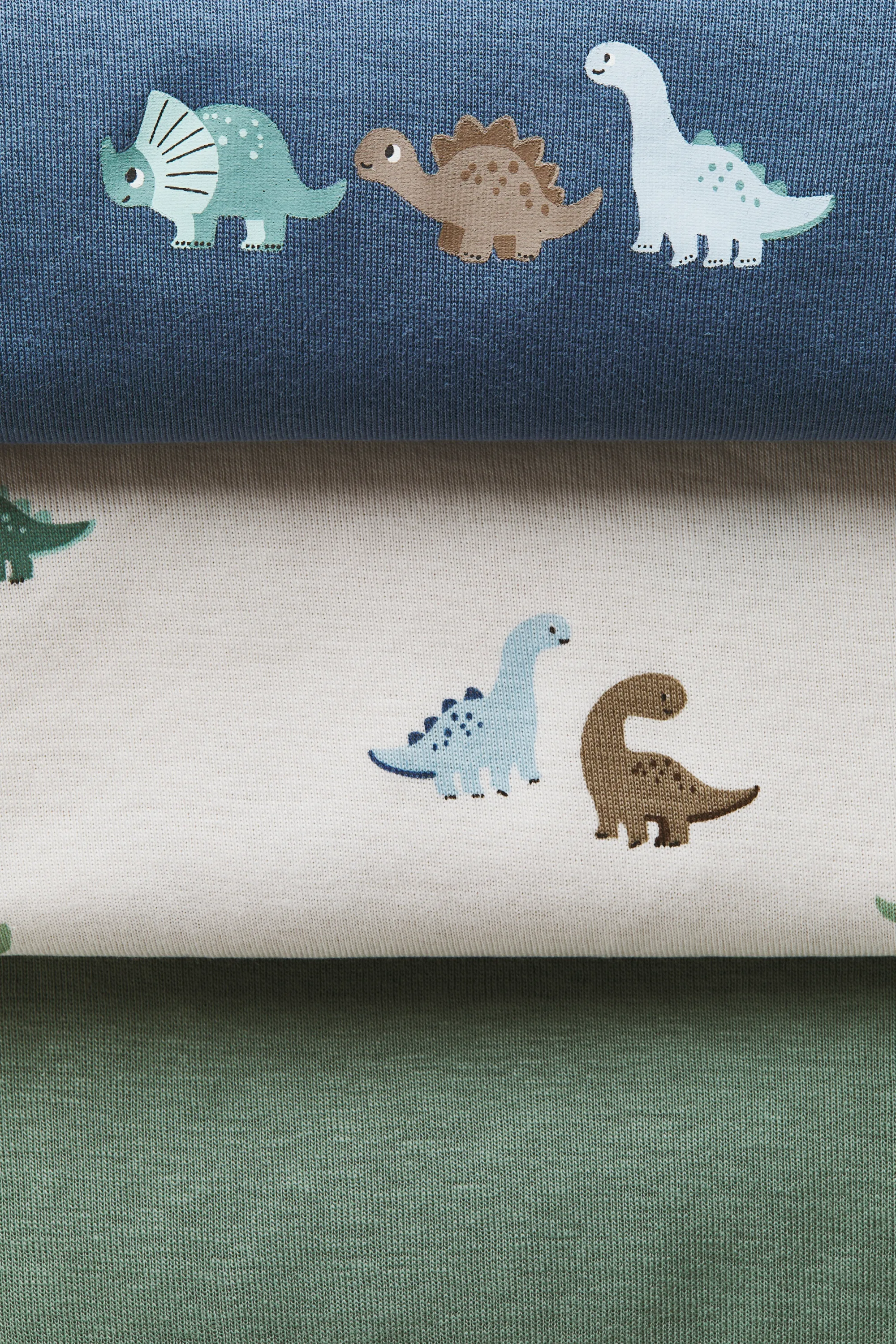 Lot de 3 bodies à encolure américaine en coton - Bleu ancien/dinosaures