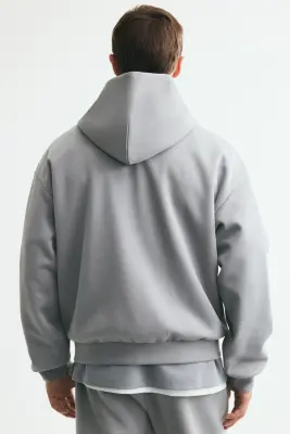 Veste à capuche zippée Oversized Fit en interlock - Gris clair — photo 3