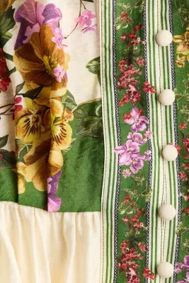 Robe tunique avec ceinture à nouer - Beige clair/fleuri — photo 2