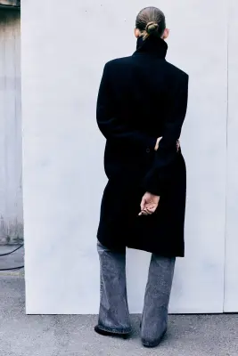 Manteau car coat croisé en laine mélangée - Noir — photo 4