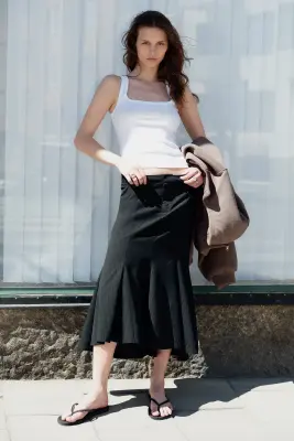 Jupe midi en coton effiloché - Noir — photo 1