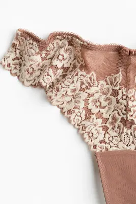 Lot de 2 culottes Brazilian en dentelle - Marron clair/crème — photo 4