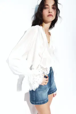 Short taille haute en denim - Bleu denim — photo 2