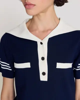 Polo Milan bleu marine et blanc — photo 4