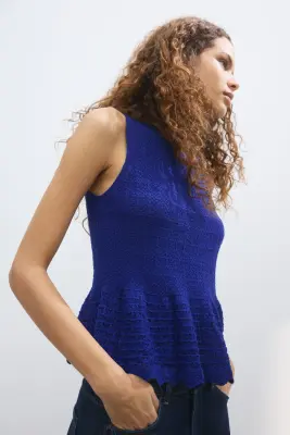 Top péplum en maille pointelle - Bleu vif — photo 2