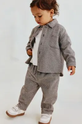 Pantalon jogger en coton - Beige/motif pied-de-poule — photo 1