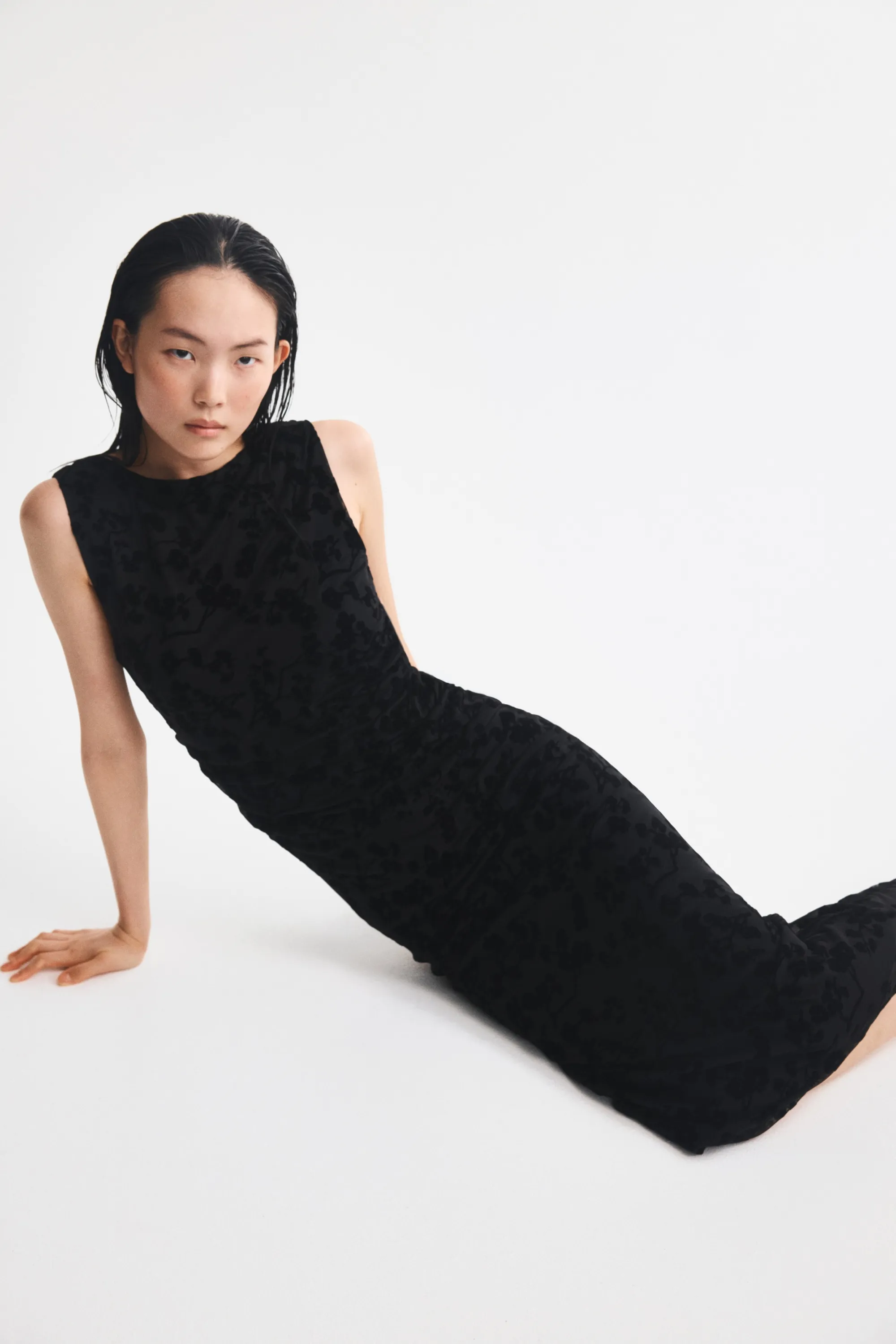 Robe moulante à imprimé floqué - Noir
