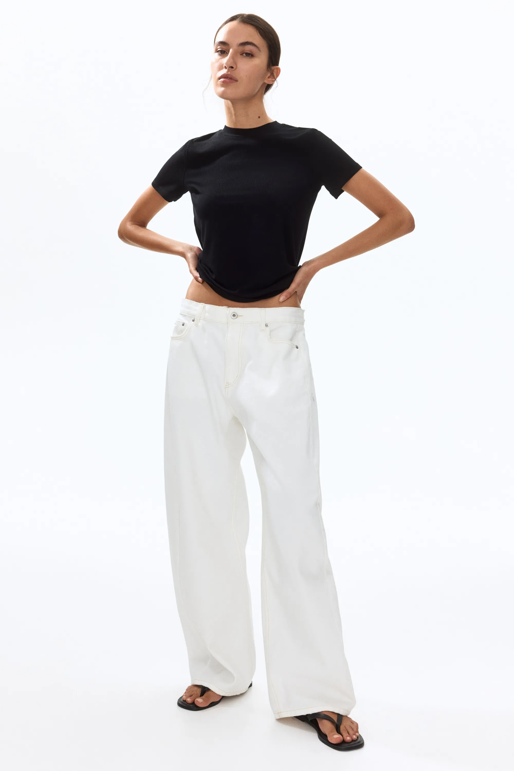 T-shirt côtelé en viscose - Noir