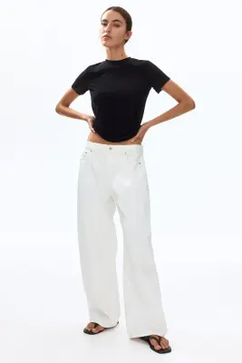 T-shirt côtelé en viscose - Noir — photo 1