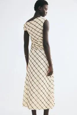 Jupe longue en mesh - Beige clair/carreaux — photo 2
