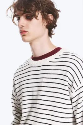 Pull confectionné en coton - Blanc rayé — photo 2