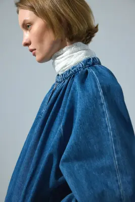 Bomber à fronces - Bleu denim — photo 3