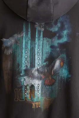 Hoodie imprimé Oversized Fit - Noir délavé/NYC — photo 5