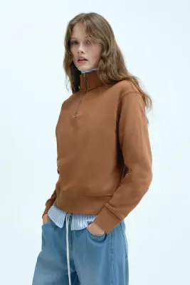 Sweat à col zippé - Marron — photo 3