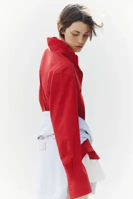 Chemise oversize en modal mélangé - Rouge — photo 3