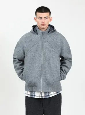X Collar Puffer Jacket in Light Gray 100% Italian Wool — photo 5