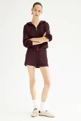 Veste à capuche en maille fine avec zip - Bordeaux — photo 1