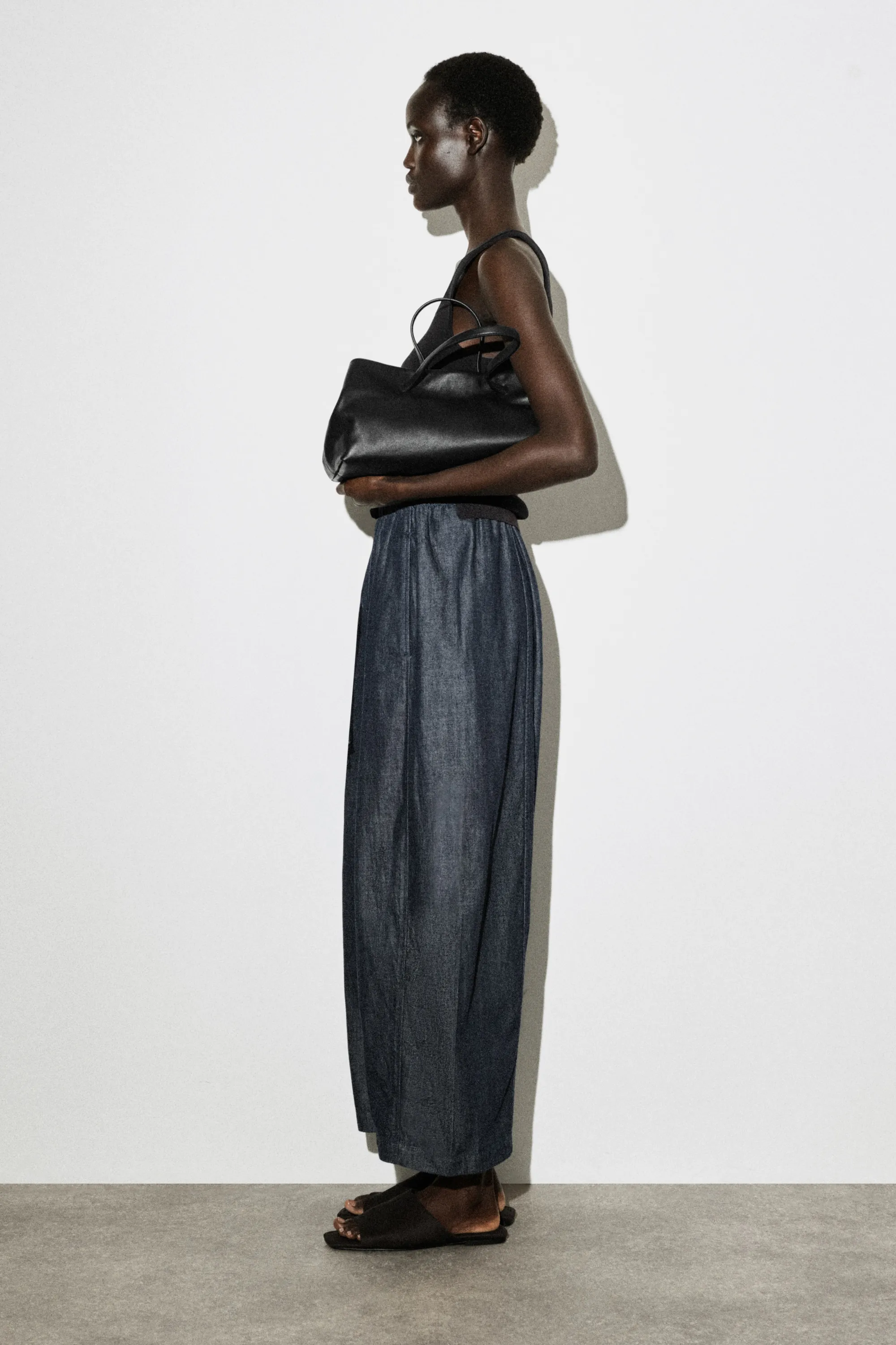 PANTALON BARREL À TAILLE AJUSTABLE EN DENIM - BLEU FONCÉ