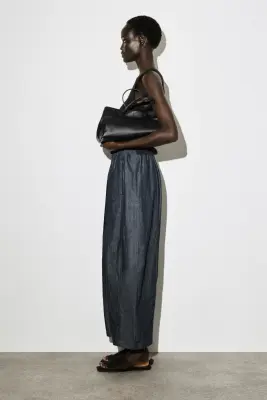 PANTALON BARREL À TAILLE AJUSTABLE EN DENIM - BLEU FONCÉ — photo 1