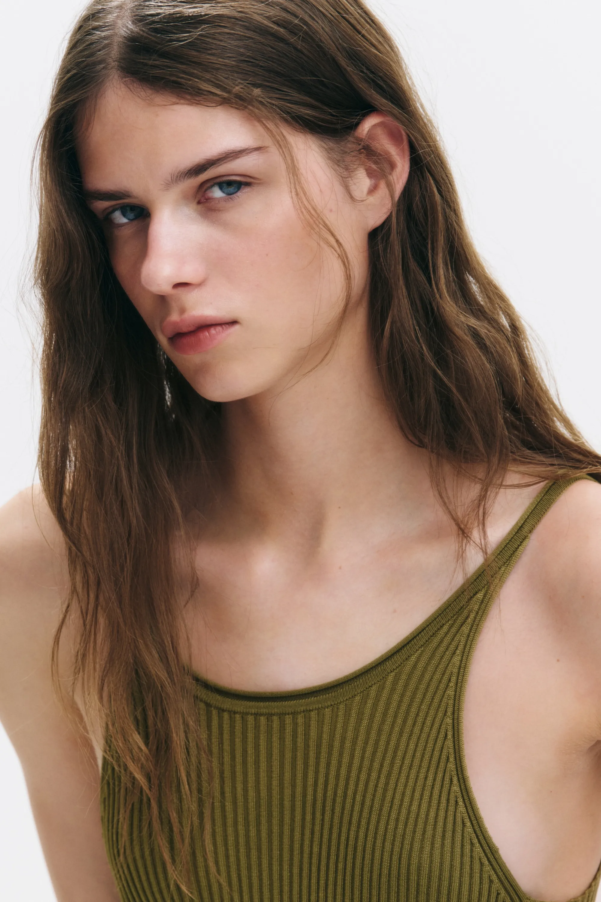 Robe volantée en maille - Vert olive