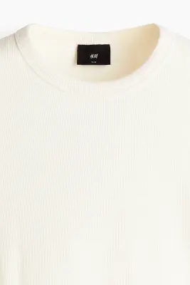 T-shirt côtelé Slim Fit - Crème — photo 5