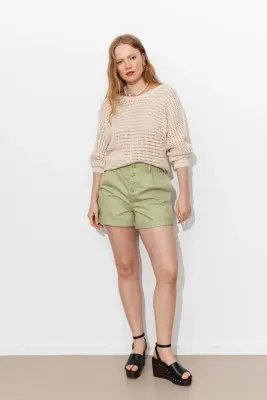 Short en jean à boutons Femme — photo 3