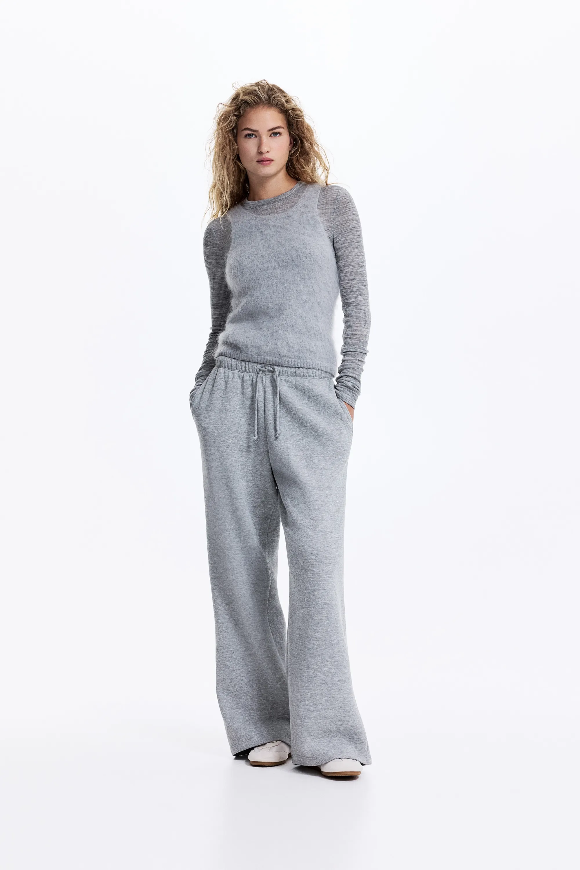 Pantalon jogger ample - Gris chiné