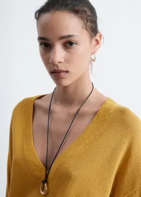 Pull en coton à col en V - Moutarde — photo 4