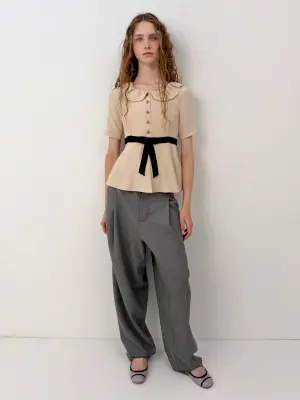 Beige & Black Bow Blouse — photo 2