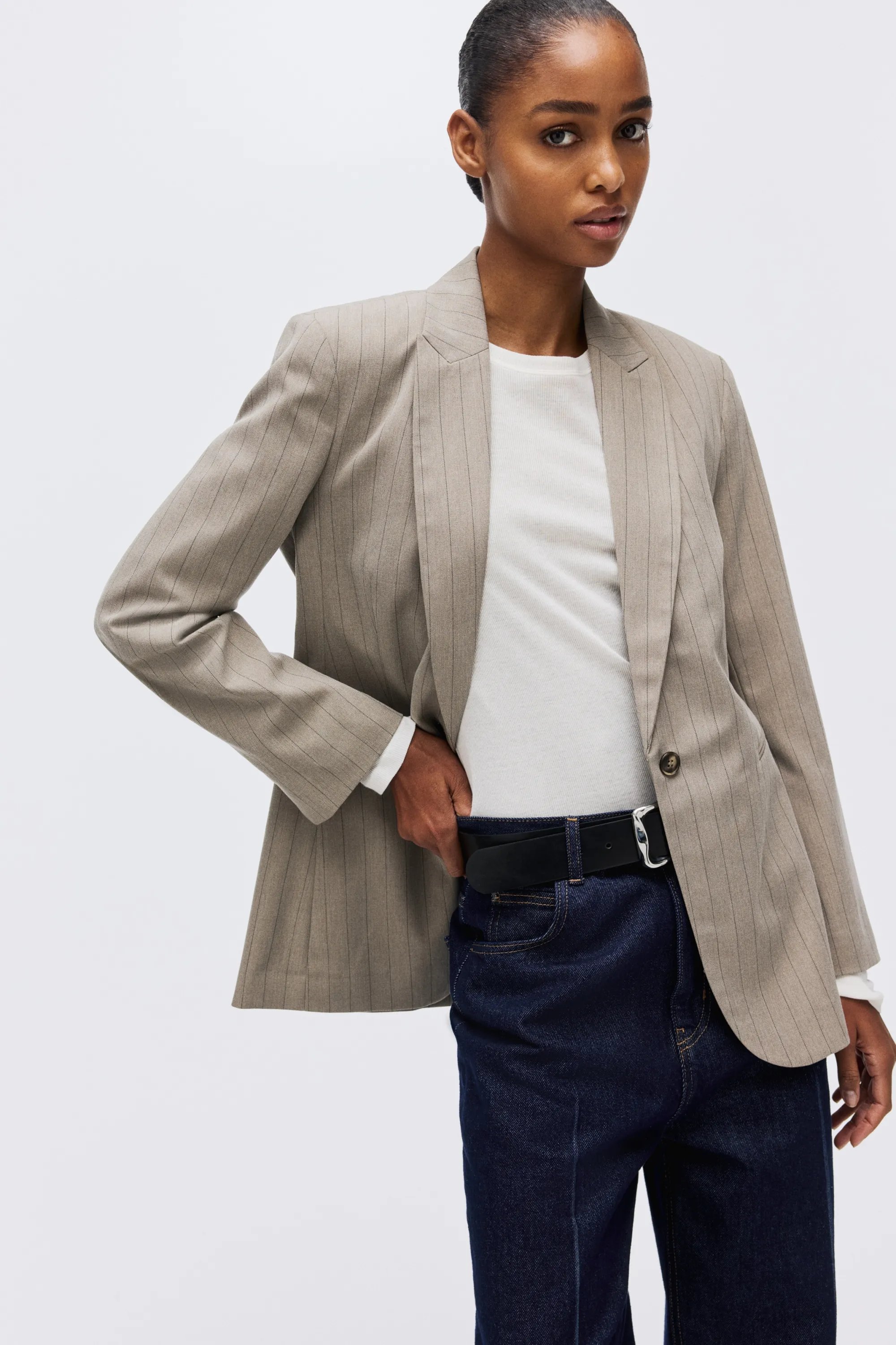 Blazer à fermeture droite - Beige/rayures tennis