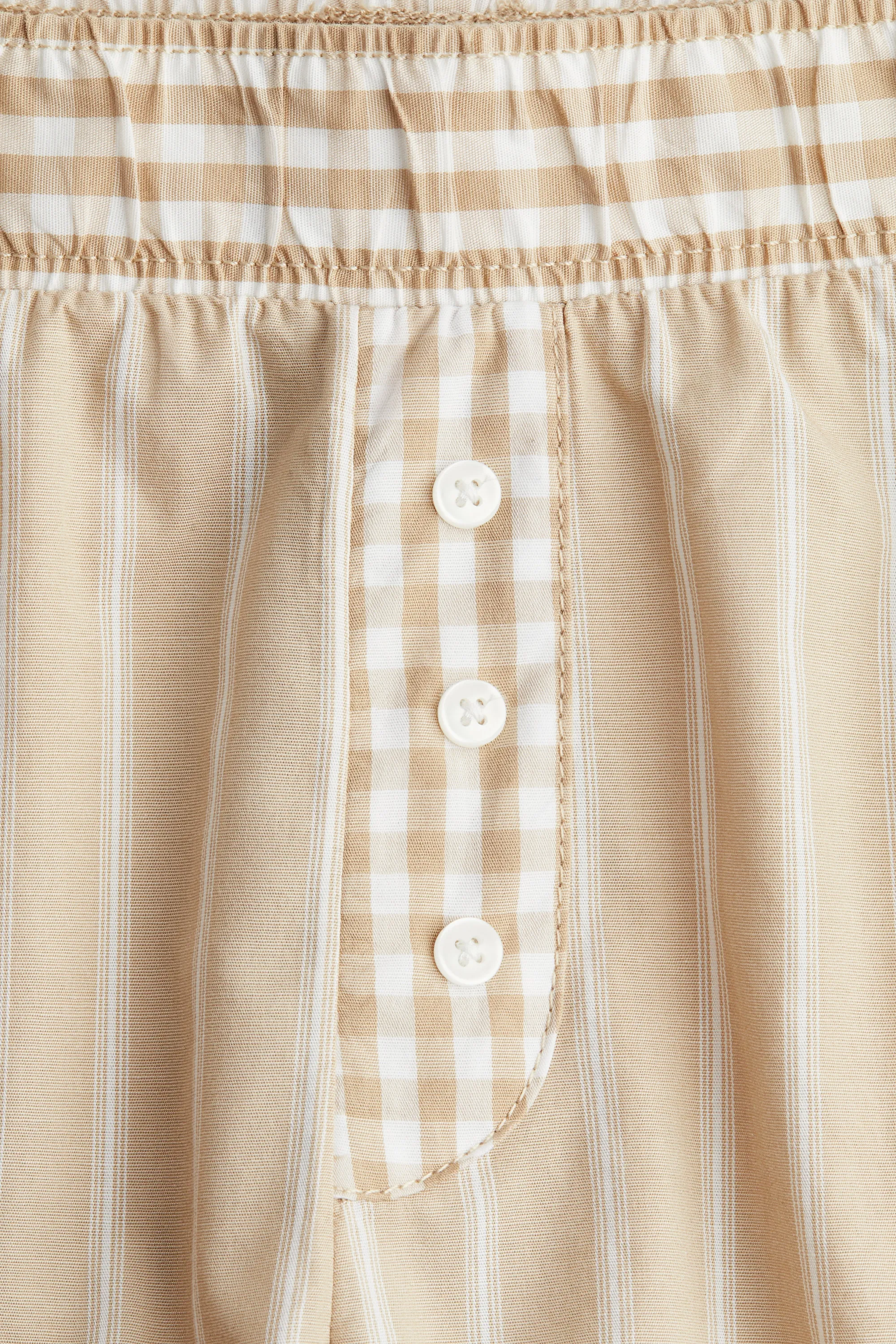 Short en coton avec taille élastique - Beige/rayé