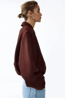 Veste oversize avec base à effet boule - Brun rouille foncé — photo 2