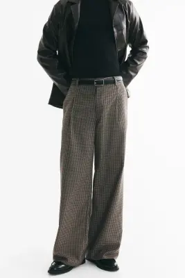 Pantalon chic Oversized Fit à jambes larges - Taupe clair/carreaux — photo 2