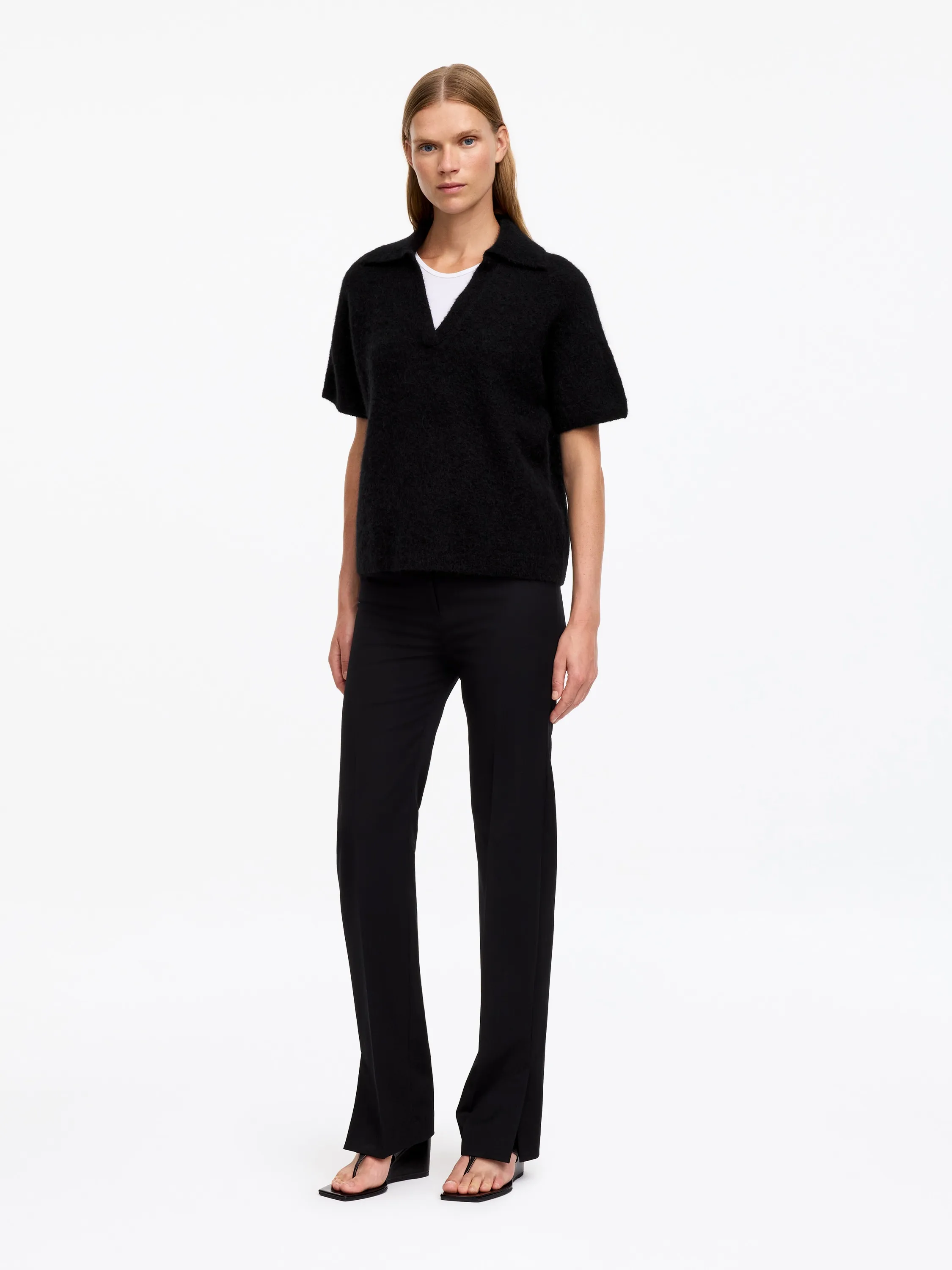 Pull polo en maille - Noir