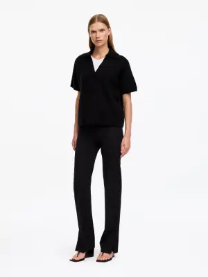 Pull polo en maille - Noir — photo 1