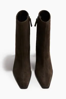 Bottines chaussettes à talon en cuir velours - Marron foncé — photo 2