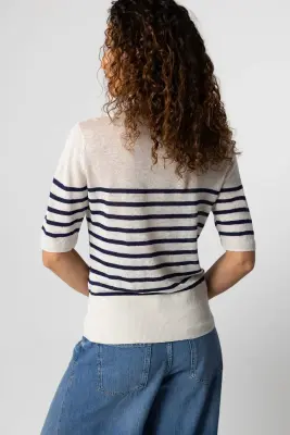 Pull Blue Moon Rayé Col Rond Manches Coudes en Lin — photo 5